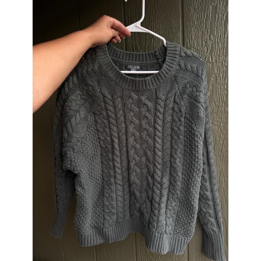 Aerie Sweater Womens Size M Dark Green Cable Knit Crew‎ Neck Raglan Sleeve